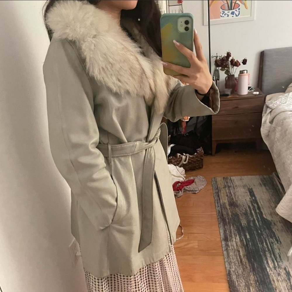 Vintage 70s Penny Lane Leather And Fur Coat - Picture 4 of 6